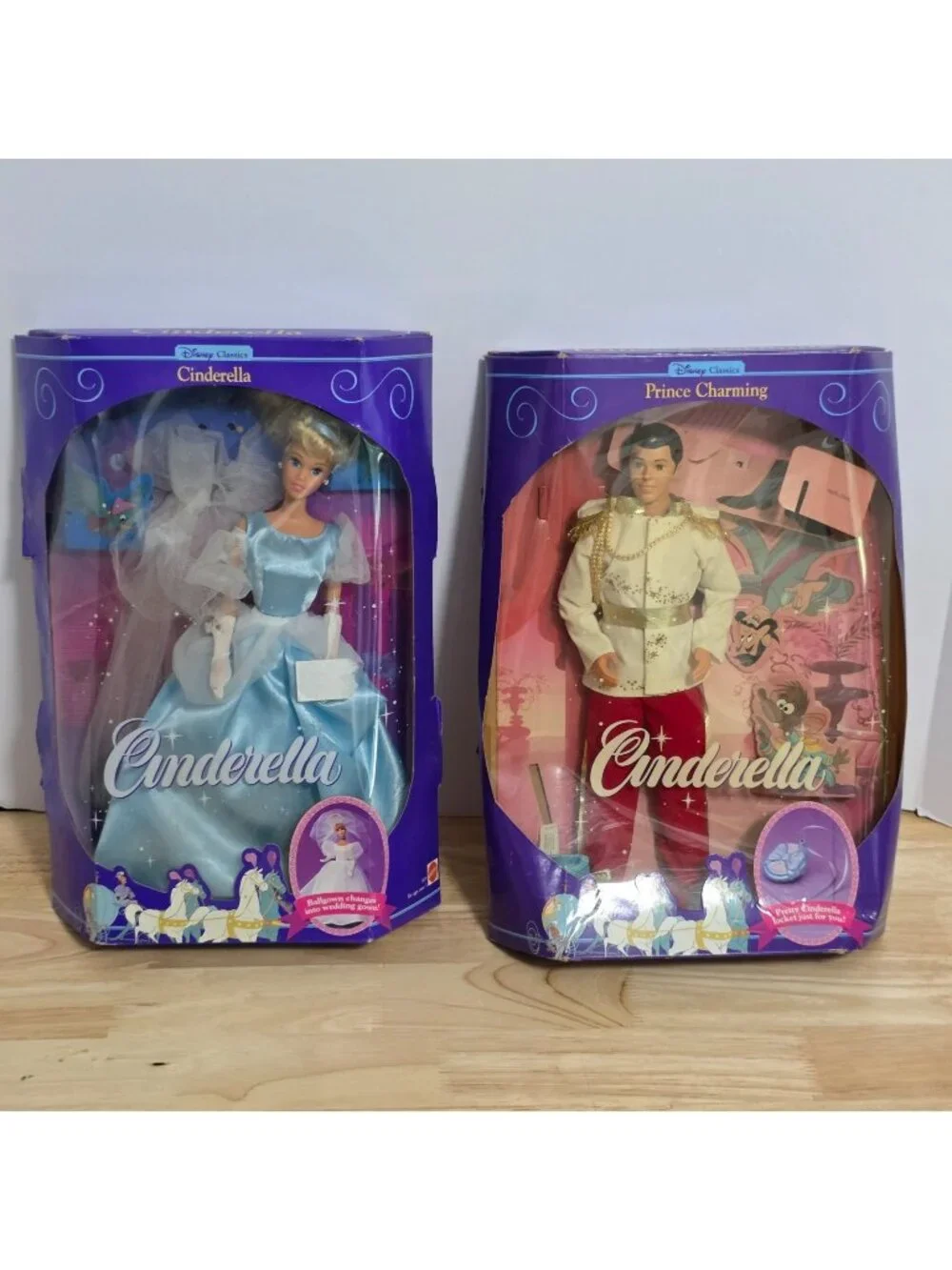 Vintage 1991 Disney Cinderella & Prince Charming Barbie Dolls Mattel Lot